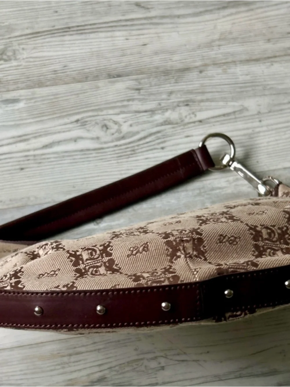 Y2K Brown Monogram Canvas & Brown Leather Shoulder Bag Leonello Borghi